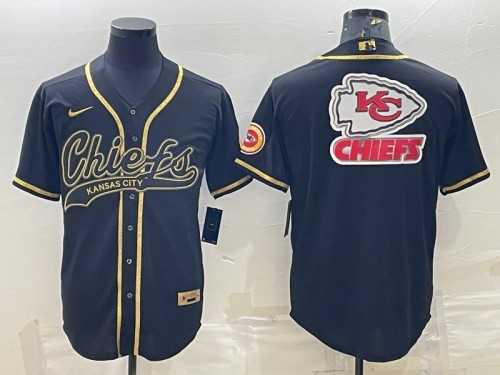 Men%27s Kansas City Chiefs Black Gold Team Big Logo With Patch Cool Base Stitched Baseball Jersey